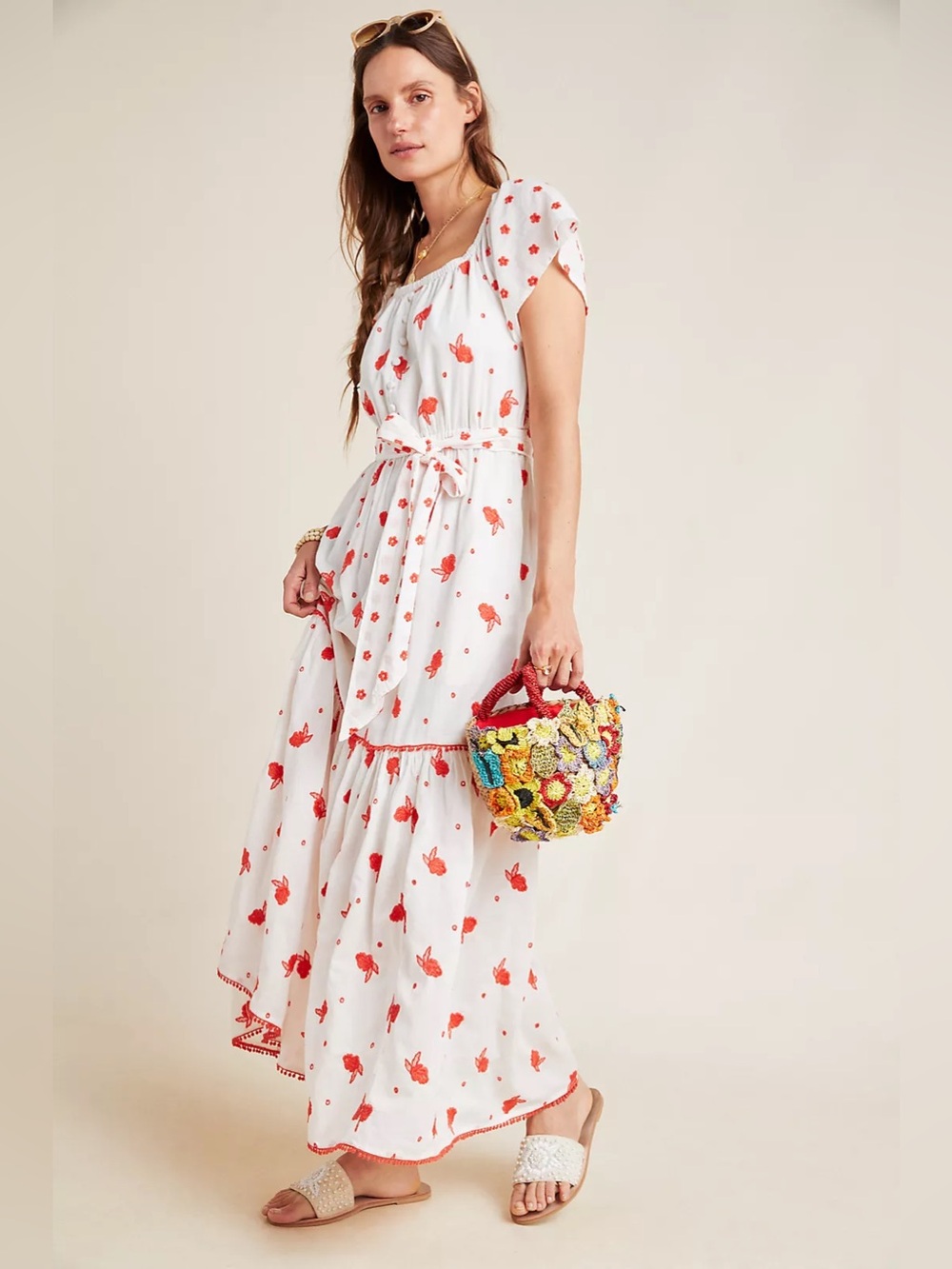 Anthropologie Esme Embroidered Floral Maxi Dress Small